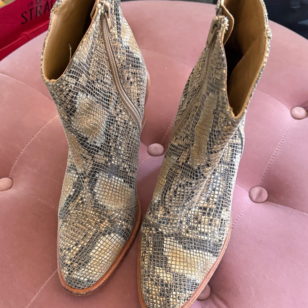 Free People Textured Ankle Boots in Tan and Cream